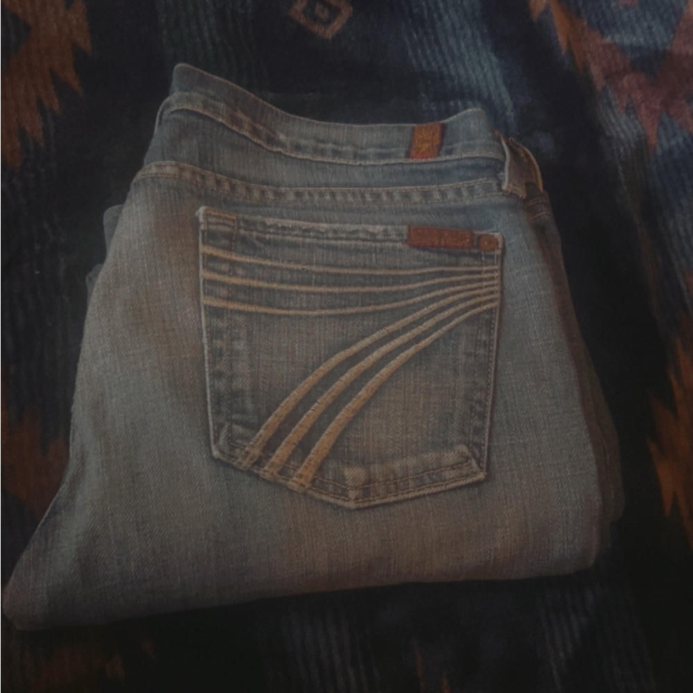 7 For All Mankind Blue Flare Wide Leg Jeans *cropped